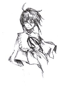 Rating: Safe Score: 0 Tags: 1girl ahoge capelet greyscale image monochrome sketch solo souseiseki User: admin