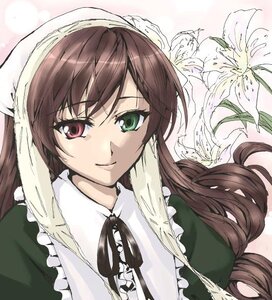Rating: Safe Score: 0 Tags: 1girl apron brown_hair dress flower frills green_eyes head_scarf heterochromia image long_hair looking_at_viewer prima_(artist) red_eyes rozen_maiden smile solo suiseiseki upper_body watering_can User: admin