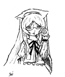 Rating: Safe Score: 0 Tags: 1girl animal_ears cat_ears glasses greyscale image long_hair long_sleeves looking_at_viewer monochrome ribbon simple_background solo suiseiseki white_background User: admin