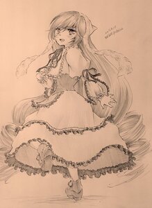 Rating: Safe Score: 0 Tags: 1girl braid dated dress frills image long_hair long_sleeves monochrome solo suiseiseki traditional_media very_long_hair User: admin