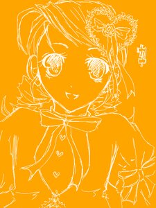 Rating: Safe Score: 0 Tags: 1girl bow heart image kanaria monochrome orange_background orange_theme sketch smile solo User: admin