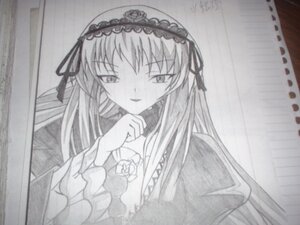 Rating: Safe Score: 0 Tags: 1girl dress flower frilled_sleeves frills greyscale hairband image long_hair long_sleeves looking_at_viewer monochrome photo rose smile solo suigintou traditional_media User: admin