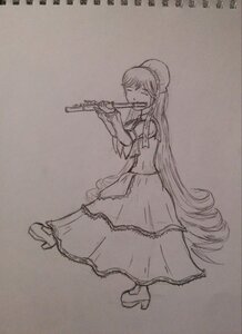 Rating: Safe Score: 0 Tags: 1girl closed_eyes full_body gun high_heels holding_weapon image instrument long_hair monochrome music photo playing_instrument skirt solo suiseiseki traditional_media very_long_hair weapon User: admin