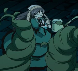 Rating: Safe Score: 0 Tags: 1girl apron closed_eyes dress image long_hair long_sleeves monster_girl open_mouth solo suiseiseki User: admin
