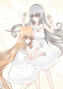 Rating: Safe Score: 0 Tags: 2girls barefoot blonde_hair closed_eyes dress image long_hair multiple_girls pair shinku sleeping suigintou very_long_hair white_dress User: admin