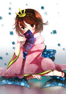 Rating: Safe Score: 0 Tags: 1girl brown_hair confetti covering_mouth fan floral_print folding_fan green_eyes heterochromia image japanese_clothes kimono looking_at_viewer pink_kimono red_eyes sandals short_hair solo souseiseki User: admin