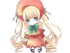 Rating: Safe Score: 0 Tags: 1girl blonde_hair blue_eyes blush bonnet bow bowtie chibi dress drill_hair full_body hat image long_hair long_sleeves looking_at_viewer shinku shoes simple_background smile solo standing striped twin_drills twintails very_long_hair white_background User: admin