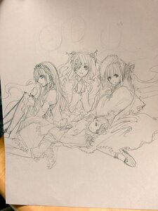 Rating: Safe Score: 0 Tags: 4girls dress flower frills hair_ornament hairband image long_hair looking_at_viewer monochrome multiple multiple_girls short_hair siblings sisters smile tagme traditional_media twintails User: admin