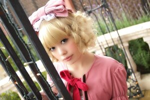Rating: Safe Score: 0 Tags: 1girl bangs blonde_hair blurry bow day depth_of_field dress hat hinaichigo lips looking_at_viewer outdoors realistic ribbon short_hair solo upper_body User: admin