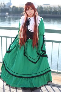 Rating: Safe Score: 0 Tags: 1girl blurry breasts brown_hair day dress green_dress long_hair looking_at_viewer outdoors smile solo suiseiseki tile_floor User: admin