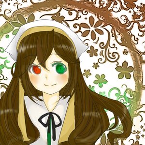 Rating: Safe Score: 0 Tags: 1girl bangs blush brown_hair dress green_eyes head_scarf heterochromia image long_hair looking_at_viewer neck_ribbon plant red_eyes ribbon smile solo suiseiseki upper_body User: admin