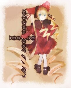 Rating: Safe Score: 0 Tags: 1girl blonde_hair blue_eyes bonnet bow dress full_body image long_hair long_sleeves looking_at_viewer pantyhose red_dress shinku shoes solo standing twintails very_long_hair white_legwear User: admin