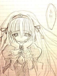 Rating: Safe Score: 0 Tags: 1girl bangs crying dress eyebrows_visible_through_hair hair_ribbon hairband image juliet_sleeves long_hair long_sleeves looking_at_viewer monochrome puffy_sleeves ribbon smile solo suigintou tears upper_body User: admin