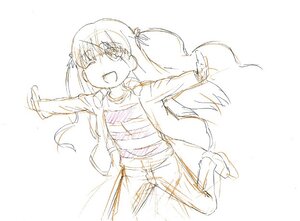 Rating: Safe Score: 0 Tags: 1girl :d barasuishou blush hair_ribbon image long_hair long_sleeves looking_at_viewer monochrome one_eye_closed open_mouth outstretched_arms ribbon shirt sketch smile solo spread_arms striped striped_shirt twintails vertical_stripes User: admin