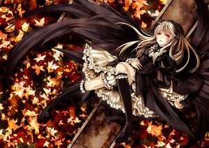 Rating: Safe Score: 0 Tags: 1girl autumn autumn_leaves black_hair black_legwear black_wings blonde_hair bloomers boots commentary_request cross doll_joints dress frills gothic_lolita hairband highres image joints knee_boots kneehighs layered_dress leaf lolita_fashion lolita_hairband long_hair long_sleeves looking_at_viewer lying maple_leaf memai on_back photoshop_(medium) red_eyes ribbon rozen_maiden silver_hair solo suigintou very_long_hair white_background wide_sleeves wings User: admin