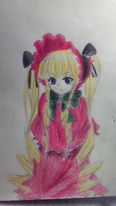 Rating: Safe Score: 0 Tags: 1girl blonde_hair blue_eyes bonnet bow bowtie dress expressionless image long_hair long_sleeves looking_at_viewer marker_(medium) photo red_dress shinku simple_background solo traditional_media twintails very_long_hair User: admin