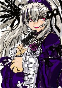 Rating: Safe Score: 0 Tags: 1girl dress flower frilled_sleeves frills gothic_lolita hairband image lolita_fashion lolita_hairband long_hair long_sleeves looking_at_viewer pink_eyes purple_flower purple_rose red_eyes rose silver_hair smile solo suigintou User: admin