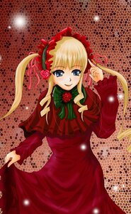 Rating: Safe Score: 0 Tags: 1girl blonde_hair blue_eyes bonnet bow bowtie capelet dress flower green_bow green_neckwear image long_hair long_sleeves looking_at_viewer pink_flower pink_rose red_capelet red_dress rose shinku sidelocks smile solo twintails User: admin