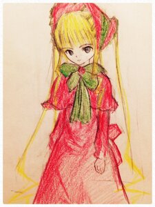 Rating: Safe Score: 0 Tags: 1girl blonde_hair blue_eyes bonnet bow bowtie dress green_bow green_neckwear image long_hair long_sleeves looking_at_viewer red_dress shinku simple_background solo standing twintails v_arms white_background User: admin
