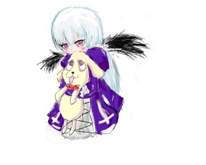 Rating: Safe Score: 0 Tags: 1girl blush bow bowtie dress holding image kishin_sagume long_sleeves purple_dress purple_eyes red_bow short_hair simple_background solo solo_wing suigintou white_background wings User: admin