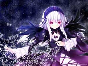 Rating: Safe Score: 0 Tags: 1girl black_wings detached_collar dress feathers flower frills hairband image lolita_hairband long_hair long_sleeves looking_at_viewer night night_sky pink_eyes silver_hair sky solo star_(sky) starry_sky suigintou wings User: admin