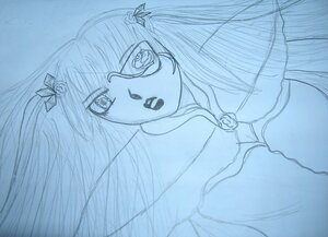 Rating: Safe Score: 0 Tags: 1girl barasuishou blue_flower blue_rose blue_theme flower hair_flower hair_ornament image long_hair monochrome open_mouth rose sketch solo traditional_media upper_body User: admin