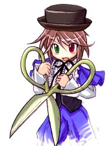 Rating: Safe Score: 0 Tags: 1girl brown_hair dress frills green_eyes hat heterochromia holding image long_sleeves looking_at_viewer open_mouth red_eyes simple_background solo souseiseki standing suiseiseki top_hat white_background User: admin