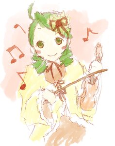 Rating: Safe Score: 0 Tags: 1girl beamed_eighth_notes beamed_sixteenth_notes eighth_note flower green_eyes green_hair image kanaria long_sleeves musical_note quarter_note smile solo spoken_musical_note User: admin