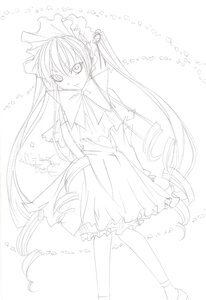 Rating: Safe Score: 0 Tags: 1girl bow bowtie dress frills full_body image long_hair long_sleeves looking_at_viewer monochrome pantyhose shinku solo standing striped twintails vertical_stripes very_long_hair User: admin