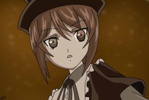 Rating: Safe Score: 0 Tags: 1girl :o bangs brown_background brown_eyes brown_hair eyebrows_visible_through_hair hat image looking_at_viewer parted_lips short_hair solo souseiseki upper_body User: admin