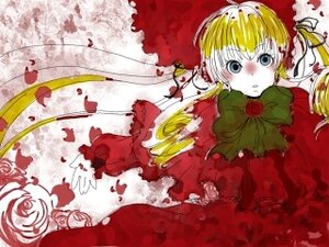 Rating: Safe Score: 0 Tags: 1girl blonde_hair blue_eyes blush bow cup dress flower image long_hair long_sleeves looking_at_viewer red_dress rose shinku solo twin_drills User: admin