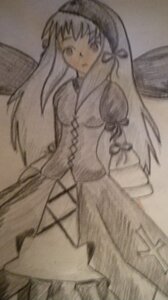 Rating: Safe Score: 0 Tags: 1girl blurry depth_of_field greyscale image long_hair long_sleeves monochrome solo standing suigintou veil very_long_hair wings User: admin
