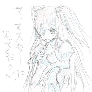 Rating: Safe Score: 0 Tags: 1girl bow dress hair_ornament image kirakishou long_hair long_sleeves looking_at_viewer monochrome ribbon simple_background sketch solo two_side_up upper_body white_background User: admin