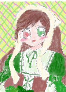 Rating: Safe Score: 0 Tags: 1girl :d bangs blush_stickers brown_hair dress frills green_dress green_eyes hat heterochromia image long_hair long_sleeves looking_at_viewer open_mouth red_eyes ribbon smile solo suiseiseki User: admin