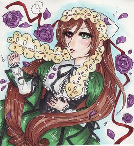 Rating: Safe Score: 0 Tags: 1girl black_ribbon brown_hair dress flower green_dress green_eyes heterochromia image long_hair long_sleeves petals pink_rose purple_flower purple_rose red_eyes ribbon rose rose_petals solo souseiseki suiseiseki thorns very_long_hair User: admin