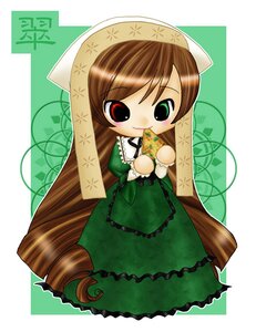 Rating: Safe Score: 0 Tags: 1girl brown_hair chibi dress drill_hair full_body green_background green_dress green_eyes hat head_scarf heterochromia image long_hair long_sleeves looking_at_viewer red_eyes solo suiseiseki very_long_hair User: admin