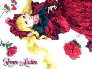 Rating: Safe Score: 0 Tags: 1girl blonde_hair blue_eyes bonnet bouquet bow dress flower long_hair long_sleeves looking_at_viewer pink_flower pink_rose red_dress red_flower red_rose rose shinku solo User: admin