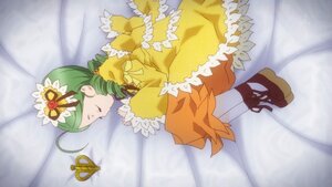Rating: Safe Score: 0 Tags: 1girl closed_eyes dress drill_hair flower frills green_hair hair_flower hair_ornament image kanaria long_sleeves lying on_side solo yellow_dress User: admin