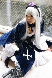 Rating: Safe Score: 0 Tags: 1girl chain-link_fence dress fence flower frills gothic_lolita hair_ornament honeycomb_background lips lolita_fashion long_hair long_sleeves photo rose sitting solo suigintou tile_floor tiles white_hair User: admin