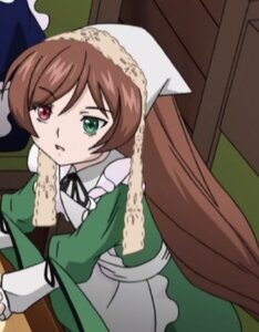 Rating: Safe Score: 0 Tags: 1girl apron blurry blurry_background brown_hair depth_of_field dress green_dress green_eyes head_scarf heterochromia image long_hair long_sleeves red_eyes solo suiseiseki very_long_hair User: admin