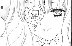 Rating: Safe Score: 0 Tags: 1girl blush close-up closed_mouth eyebrows_visible_through_hair face flower greyscale image kirakishou long_hair monochrome rose simple_background solo white_background User: admin