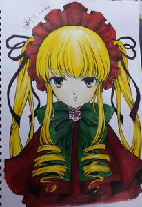 Rating: Safe Score: 0 Tags: 1girl blonde_hair blue_eyes bonnet bow bowtie capelet dress drill_hair flower green_bow image long_hair long_sleeves looking_at_viewer marker_(medium) photo pink_rose red_capelet red_dress ringlets rose shinku sidelocks simple_background solo traditional_media twin_drills twintails white_background User: admin