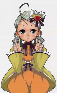 Rating: Safe Score: 0 Tags: 1girl ahoge blush cowboy_shot double_v dress drill_hair flower frills green_eyes hair_ornament hat image kanaria long_sleeves looking_at_viewer orange_dress ribbon smile solo v yellow_dress User: admin