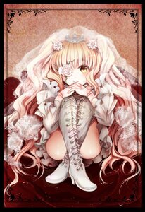 Rating: Safe Score: 0 Tags: 1girl ai_(creamcaramel) black_border blonde_hair boots bridal_veil commentary_request cross-laced_footwear doll_joints dress eyepatch flower frills hair_flower hair_ornament image joints kirakishou letterboxed long_hair long_sleeves own_hands_together pillarboxed rose rozen_maiden sitting smile solo thigh_boots thighhighs tiara veil very_long_hair yellow_eyes User: admin