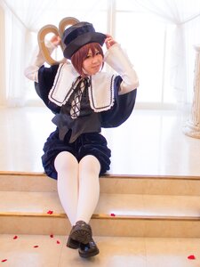 Rating: Safe Score: 0 Tags: 1girl brown_hair capelet hat long_sleeves pantyhose petals red_hair short_hair sitting skirt solo souseiseki top_hat white_legwear User: admin