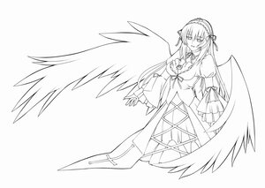 Rating: Safe Score: 0 Tags: 1girl breasts dress eyebrows_visible_through_hair feathered_wings full_body greyscale image long_hair long_sleeves looking_at_viewer monochrome ribbon solo striped suigintou very_long_hair wings User: admin