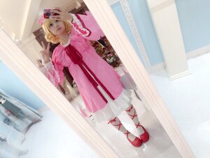 Rating: Safe Score: 0 Tags: 1girl blonde_hair dress hair_bow hinaichigo mary_janes photo pink_dress red_footwear shoes solo standing white_legwear User: admin