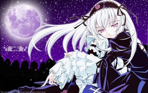 Rating: Safe Score: 0 Tags: 1girl dress flower frilled_sleeves frills full_moon hairband image lolita_hairband long_hair long_sleeves moon night pink_eyes purple_rose rose silver_hair sky solo star_(sky) starry_sky suigintou wings User: admin