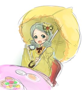 Rating: Safe Score: 0 Tags: 1girl :d blush cup food green_hair holding holding_umbrella image kanaria long_sleeves open_mouth parasol smile solo table tea teacup transparent umbrella User: admin