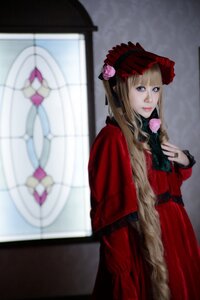 Rating: Safe Score: 0 Tags: 1girl birdcage blonde_hair blue_eyes blurry blurry_background blurry_foreground bonnet cage depth_of_field dress flower jewelry lips long_hair long_sleeves motion_blur photo red_dress rose shinku solo User: admin